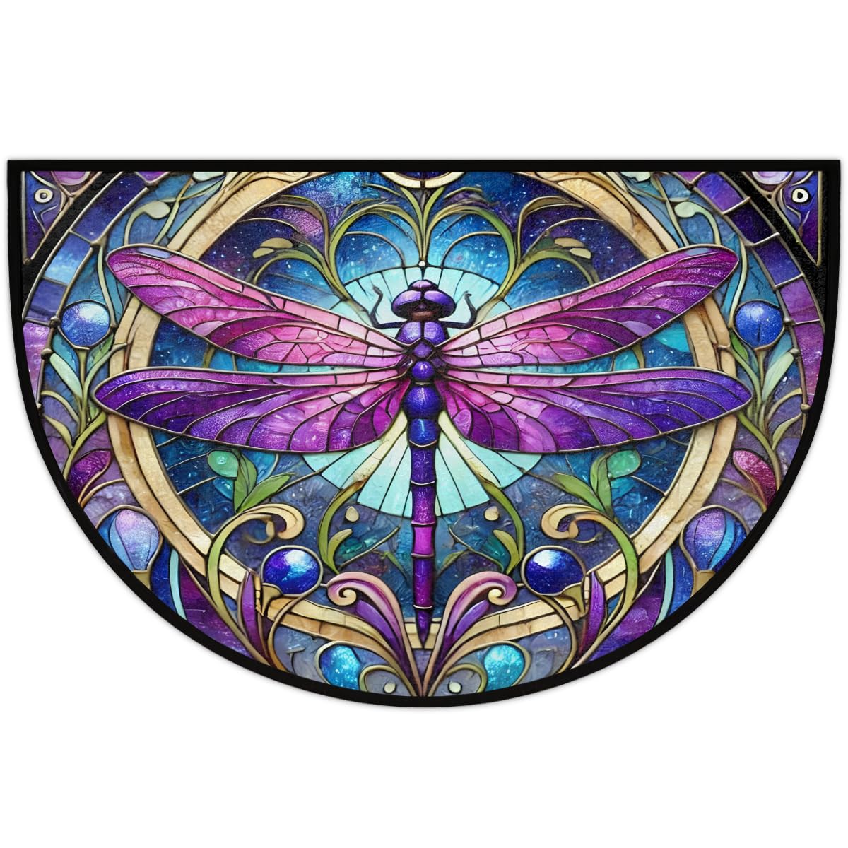 Half Round Doormat Dragonfly Non Slip Semi Circle Area Rug Runner Mat (C 01)