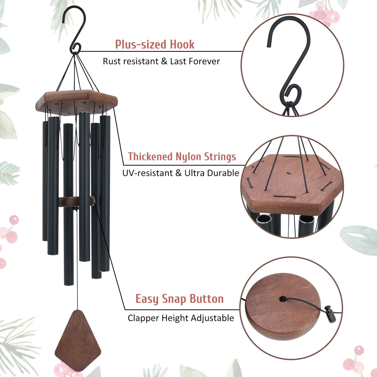 Wind Chimes for Outside 30 inch Black Box Chime Decor Outdoor (30" / Christmasbox)