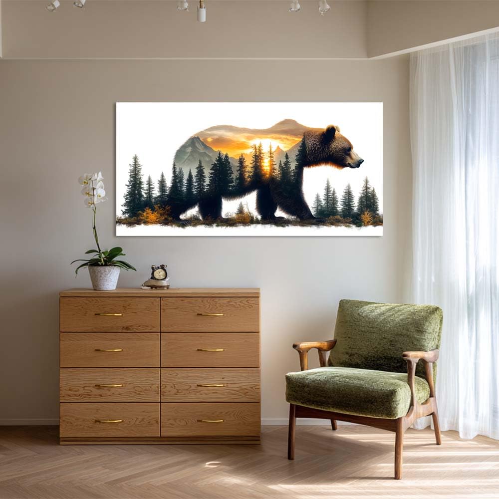 Green Grizzly Bear Wall Art for Living Room Canvas Painting Prints Art (Wildlife / White Grizzly Bear 110 / 46"L x 23"W)