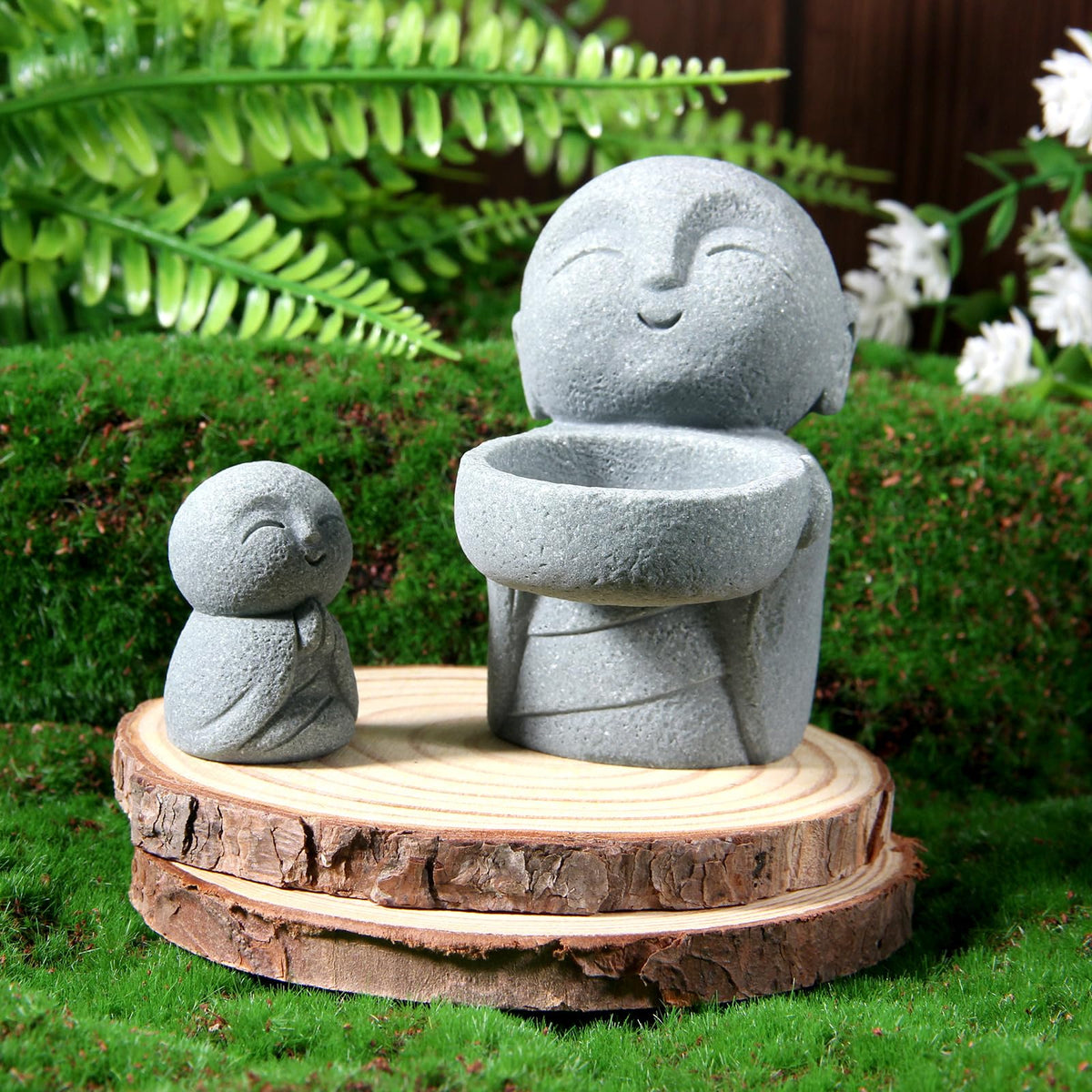 Japanese Buddha Sandstone Statues 2pcs (Monk)