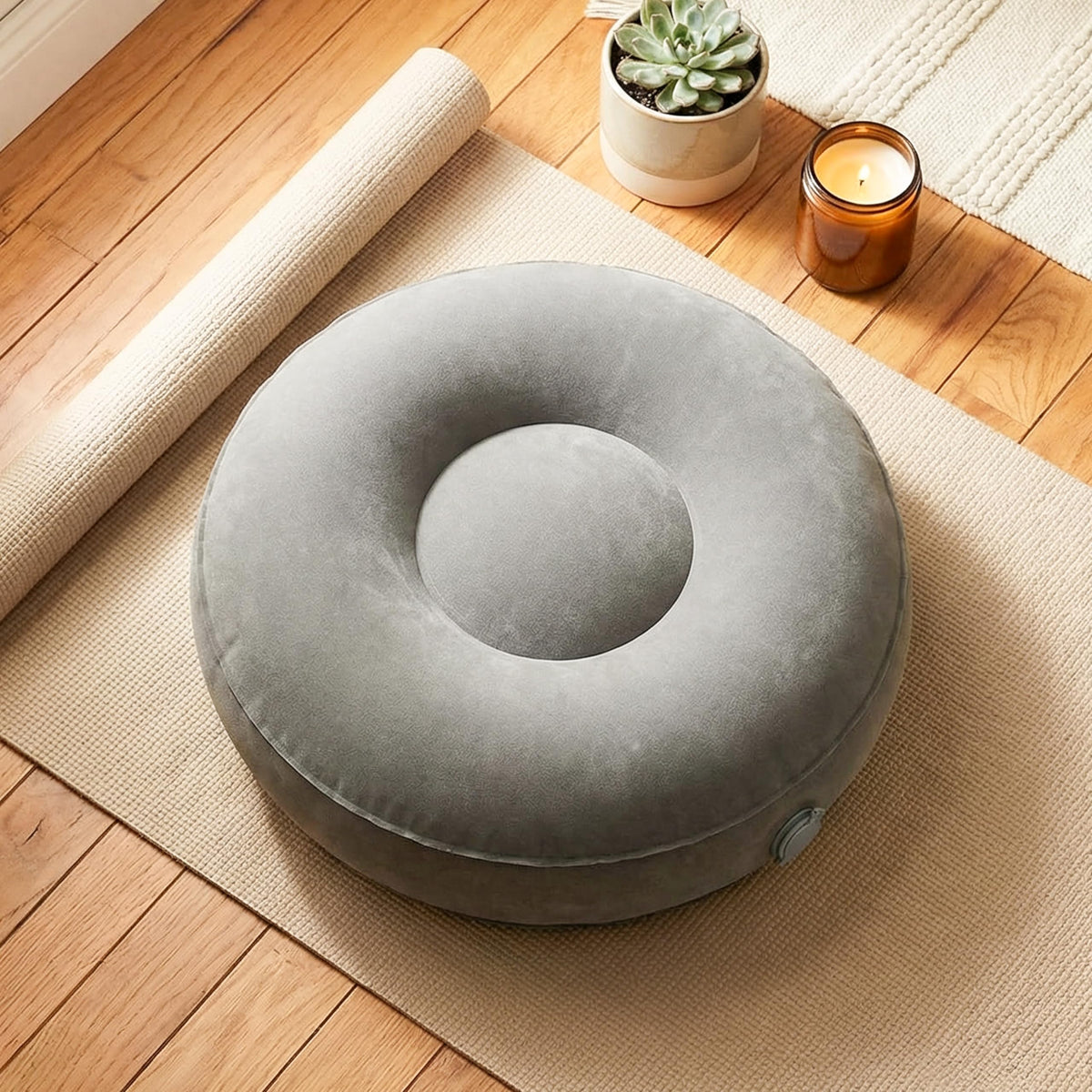 Air Meditator Inflatable Meditation Cushion and Travel Pillow (Grey(round))