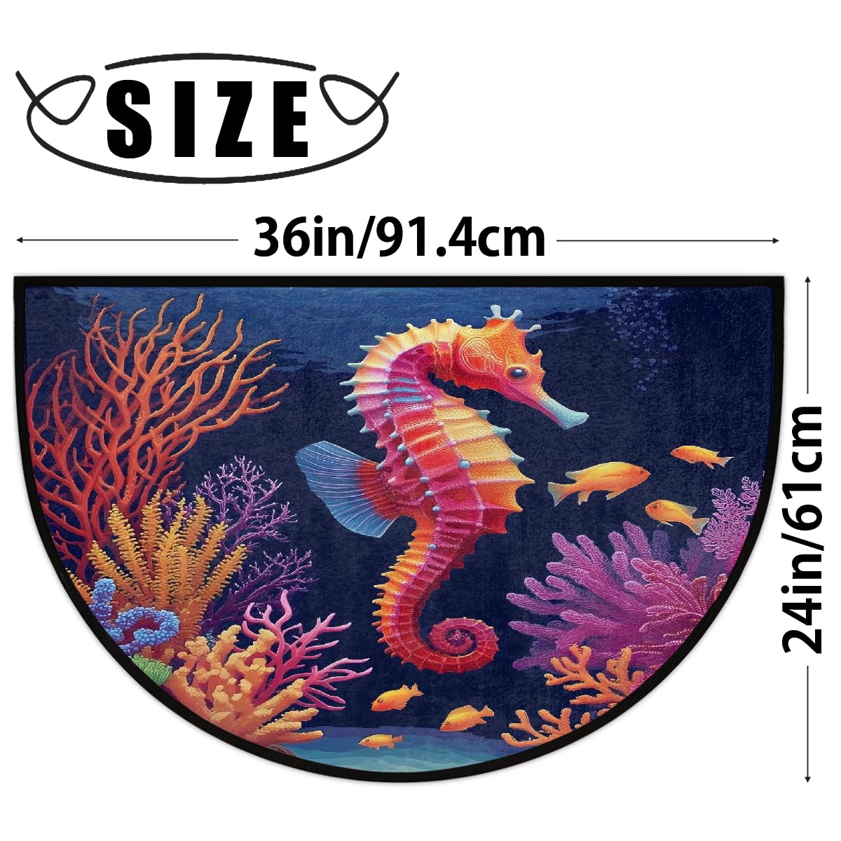 Seahorse Colorful Half Round Door Mat Non Slip Washable Semi Circle Area Rug Absorbent Soft Half Moon Rug Floor Mat for Indoor Outdoor Kitchen Bathroom Patio Front Door Mat Decor (Z10)