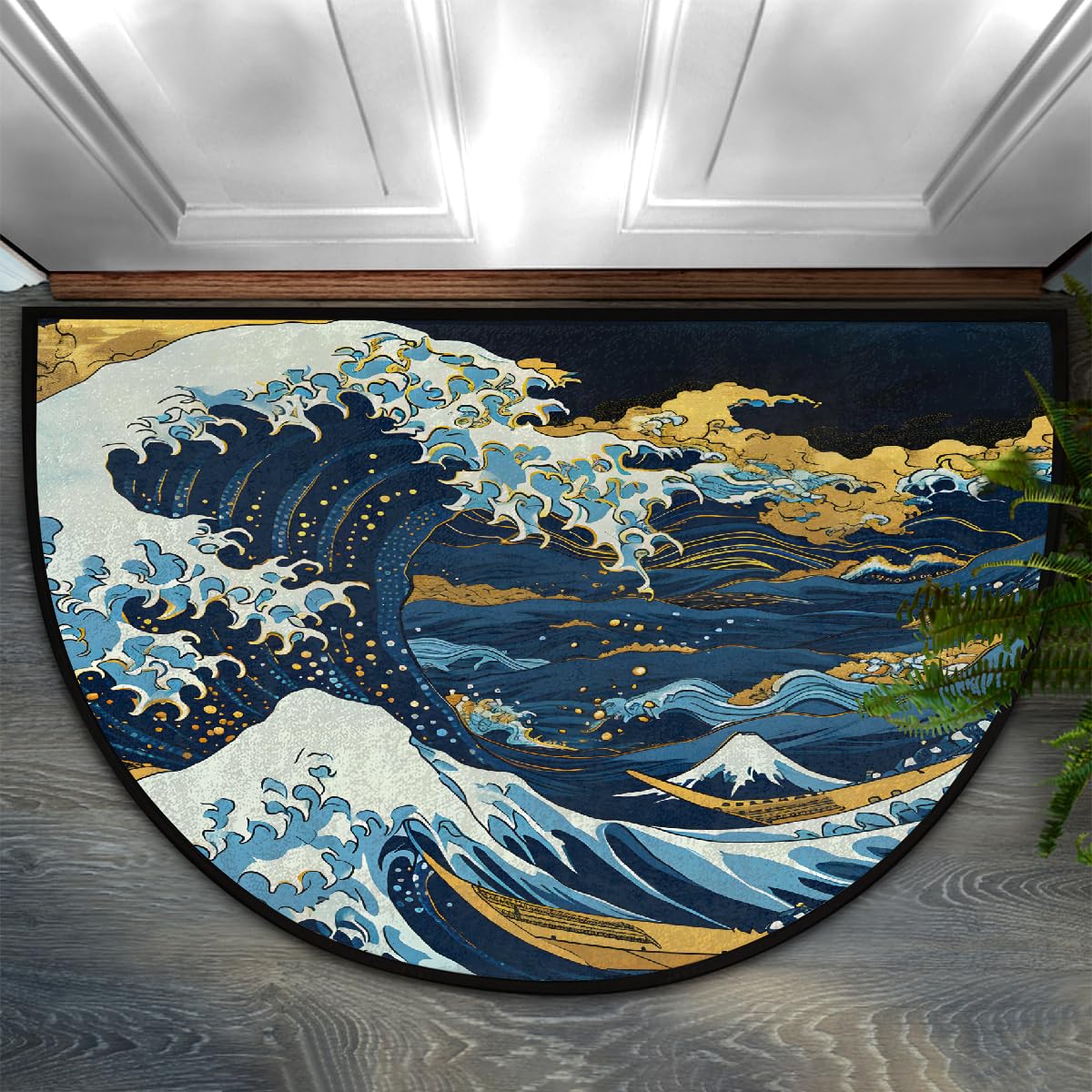 Half Round Doormat Semi Circle Rug Retro Wave Design Non Slip Indoor Outdoor Entrance Half Moon Rug Absorbent Durable Washable Front Floor Mat for Kitchen Bathroom Patio Fireplace (Z:wave)