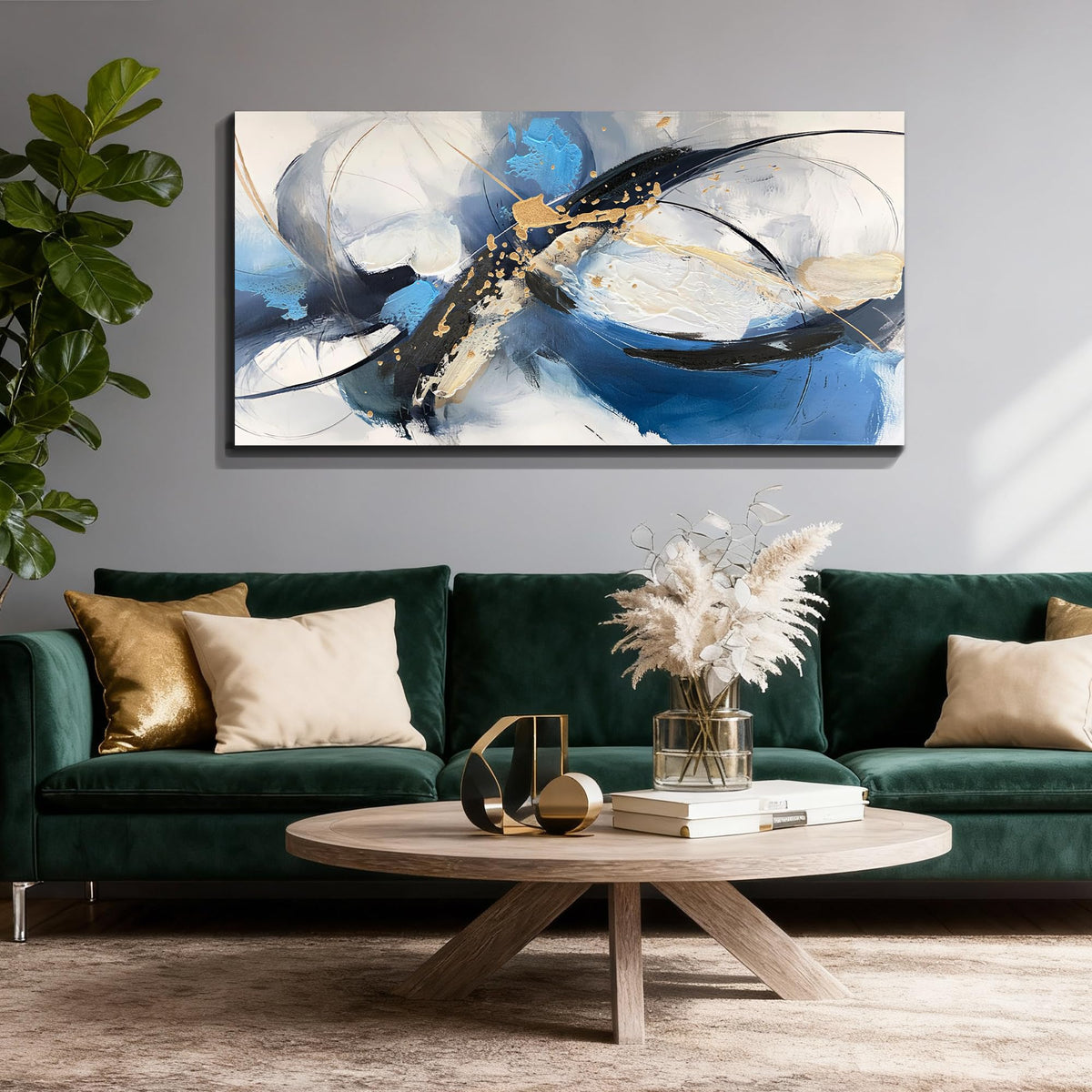 Modern Abstract Textured Canvas Wall Art for Living Room 48"x24" (blue abstract / 48"L x 24"W)