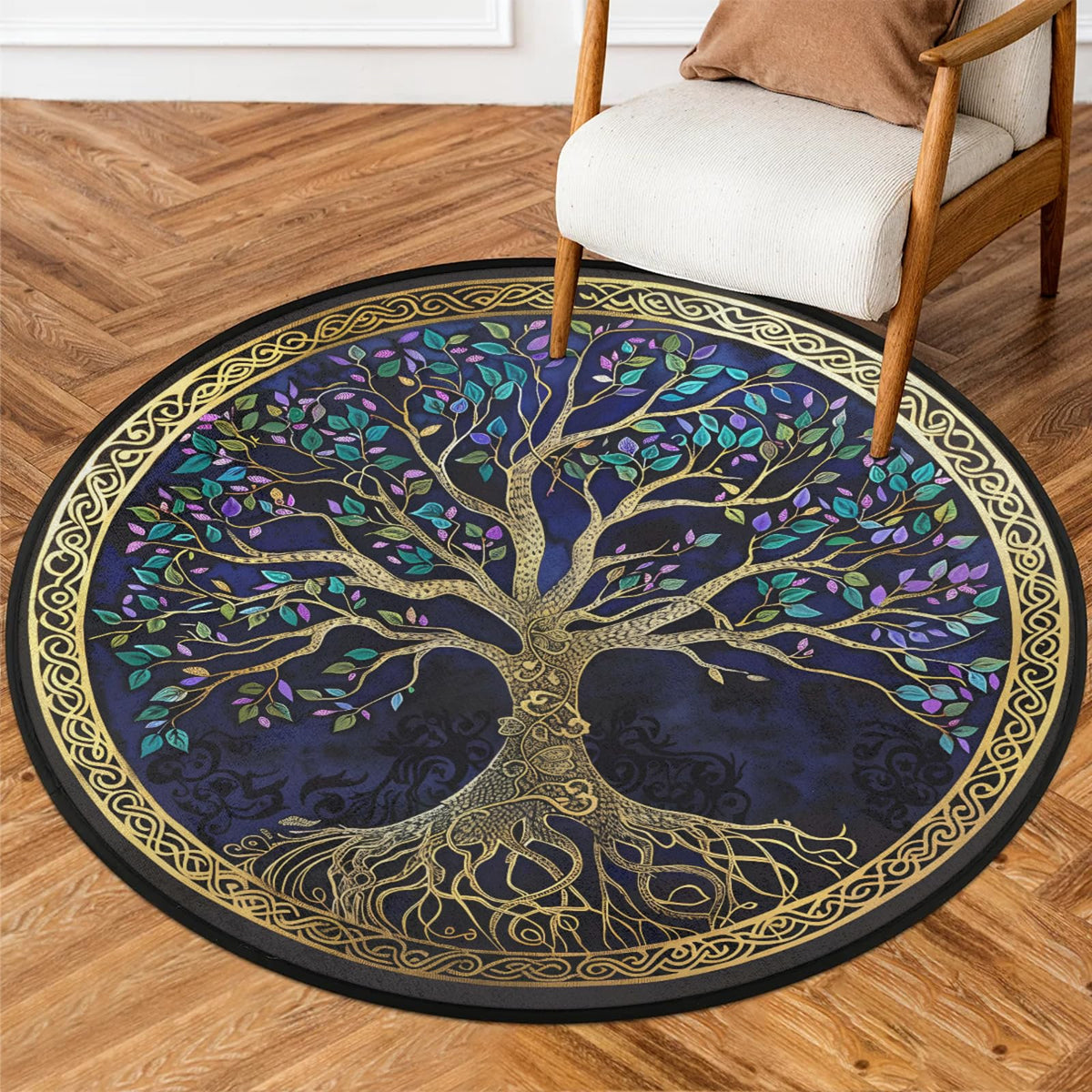 3 Ft Tree of Life Round Rug Circle Area Rugs Circular Door Mat for Indoor (Color47 / 3' (Round))