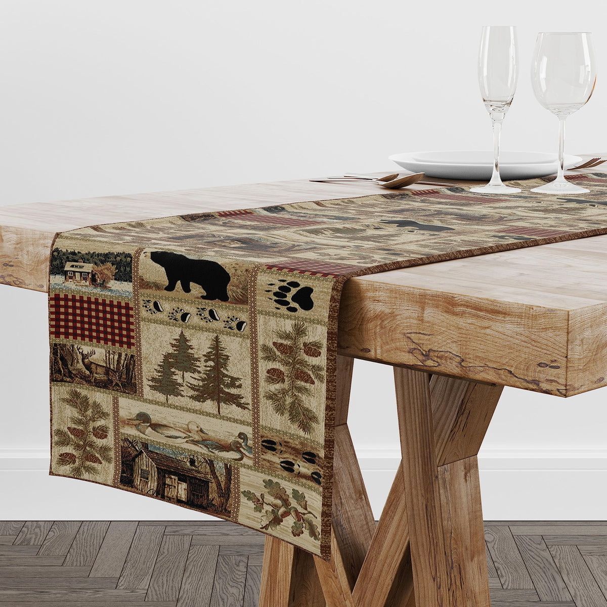 Rustic Country Bear Table Runner (13x90inch / Bear-1)
