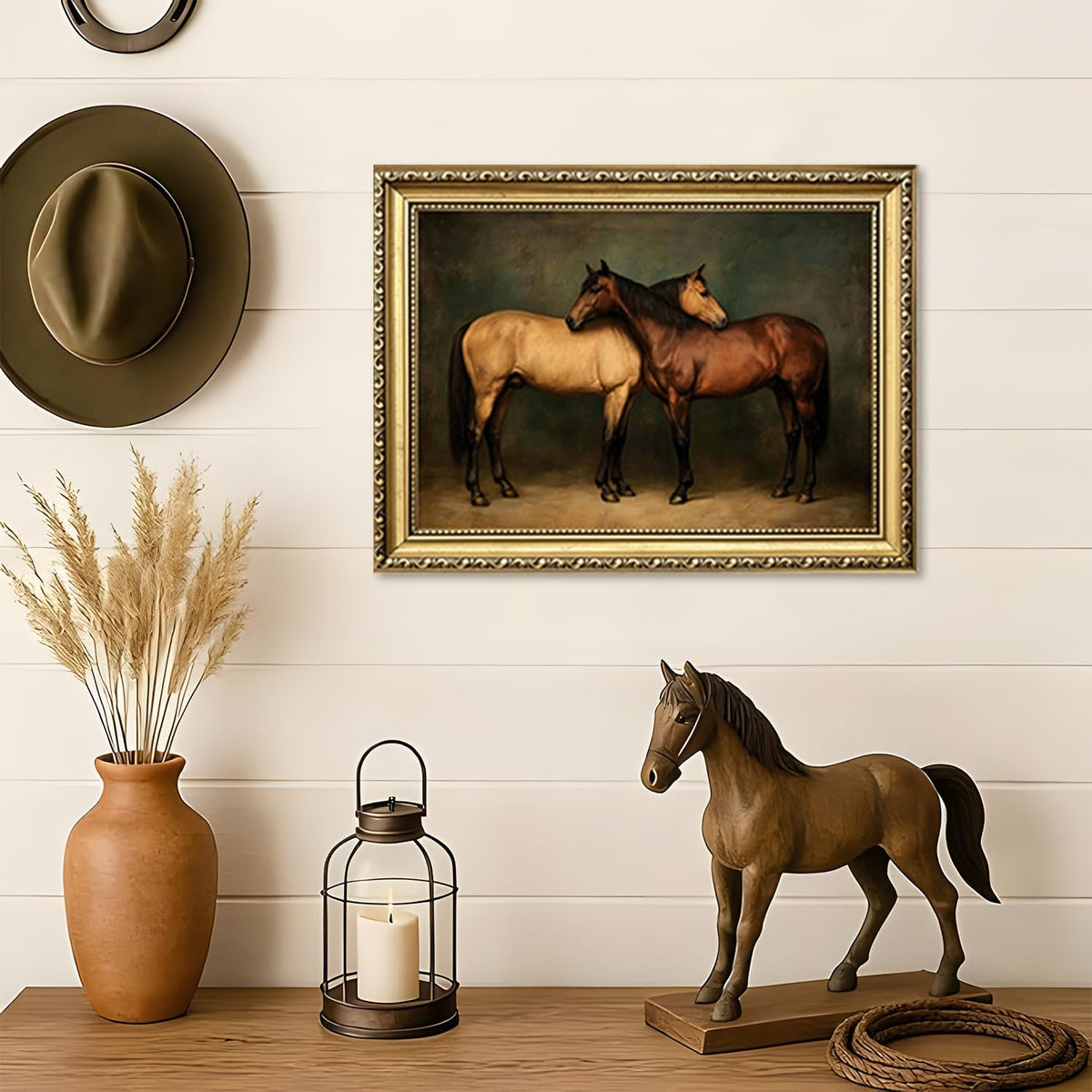 Gold Framed Vintage Horses Wall Art (Gold Framed-D / 24"L x 16"W)