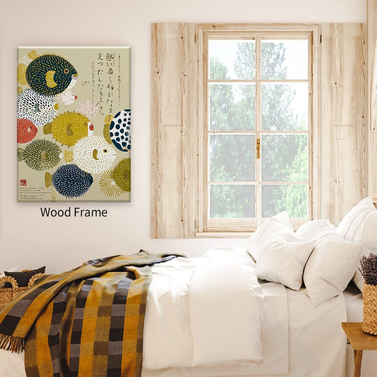 Framed Japanese Canvas Wall Art Vintage Puffer Fish Prints Posters 16x24in Colorful Fish Pictures Mid Century Modern Artwork Decor for Minimal Coastal Home Bathroom Bedroom Living Room (Wrapped Canvas / Japanese Art 003 / 24"L x 16"W)