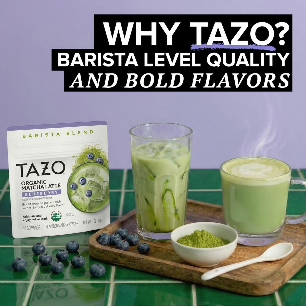 Organic Blueberry Matcha Latte Powder (3.5 Ounce (Pack of 9))