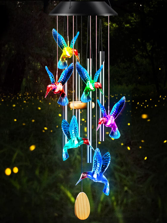 Wind Chimes Hummingbird Solar Wind Chimes for Outside Color Changing (Multicolor)