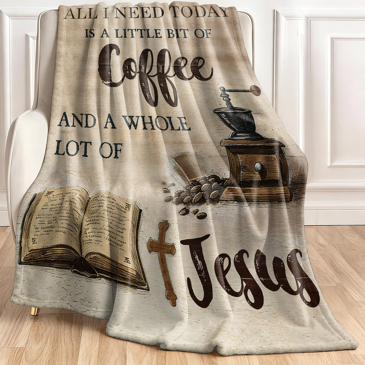 Coffee and Jesus Fleece Blanket Christian Blanket Gift Room Decor 40"x50" (Coffee and Jesus / 40"X50")
