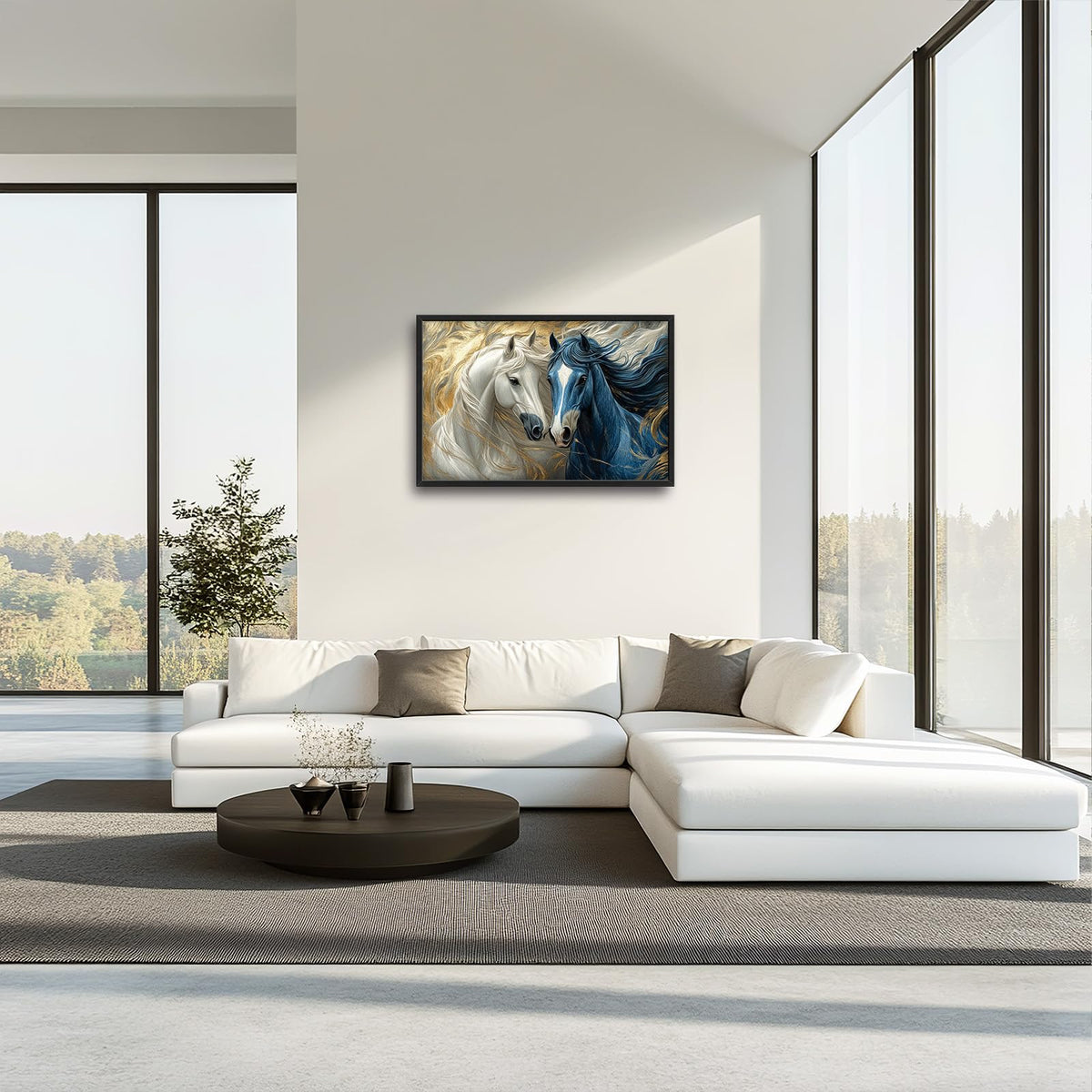 Large Framed Horse Wall Art Abstract Horses Wall Decor 36"x24" (horse / 36"L x 24"W)