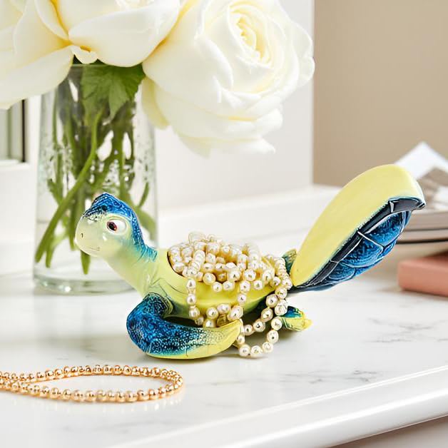 Sea Turtle Jewelry Box with Lid (Blue)