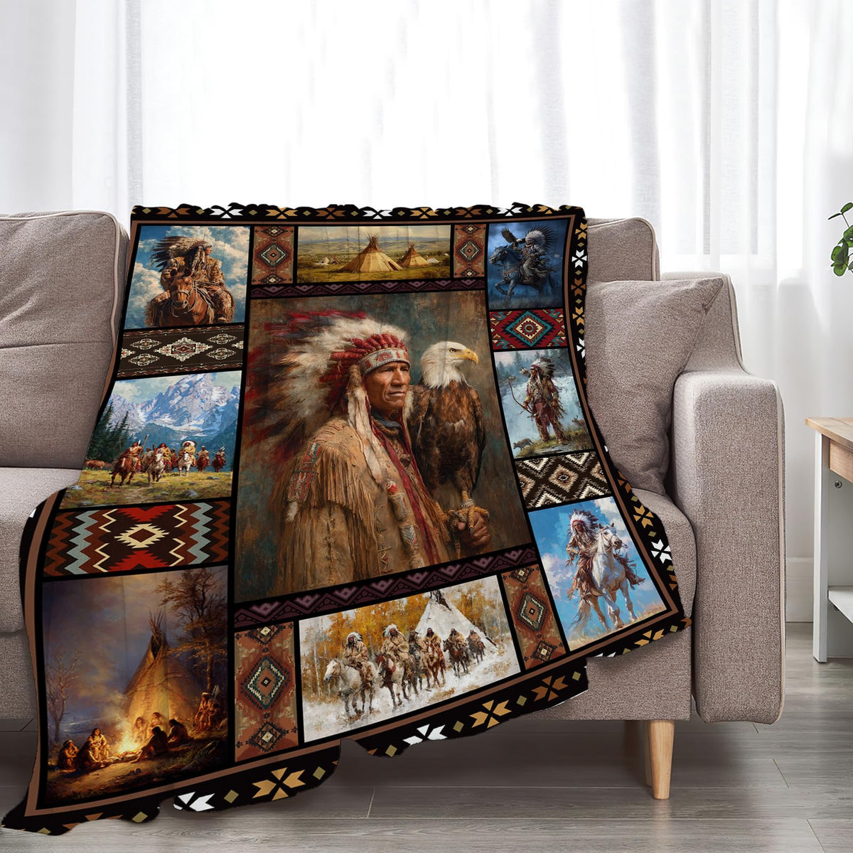Native American Indian Throw Blanket (40"x50" / Native American)