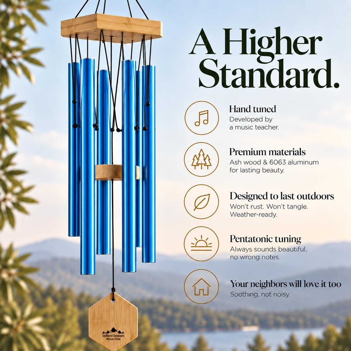 Royal Blue Wind Chimes for Outside (29" Blue)