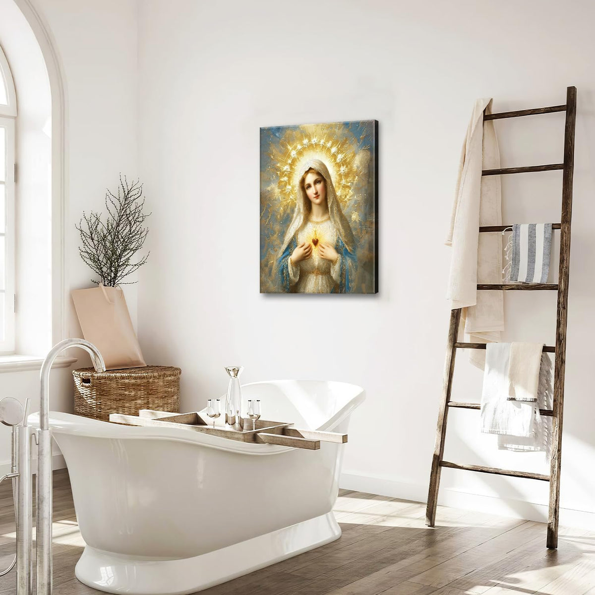 Christian Mary Wall Art Mary Mother Of God Jesus Canvas Wall Decor Catholic Pictures Christ Paintings Prints Religious Bible Artwork Framed Decorations For Church Prayer Room Bathroom Bedroom Living Room Gifts 16" x 24" (Mary / 24"L x 16"W)