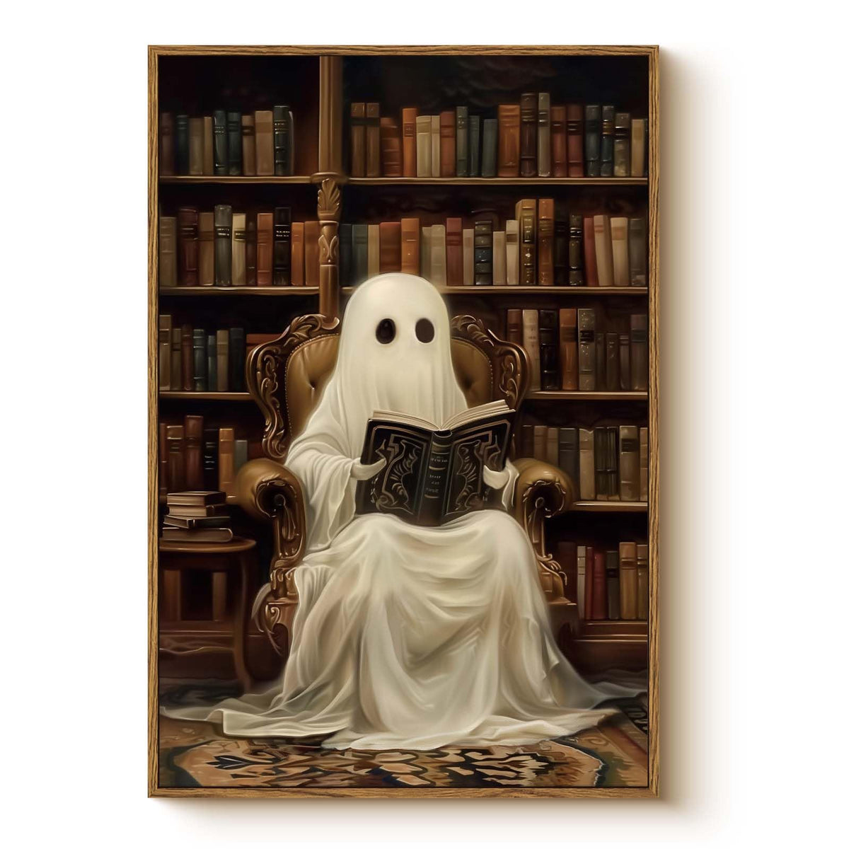 Vintage Halloween Spooky Ghost Reading Books Artwork (Read / 24"L x 16"W)
