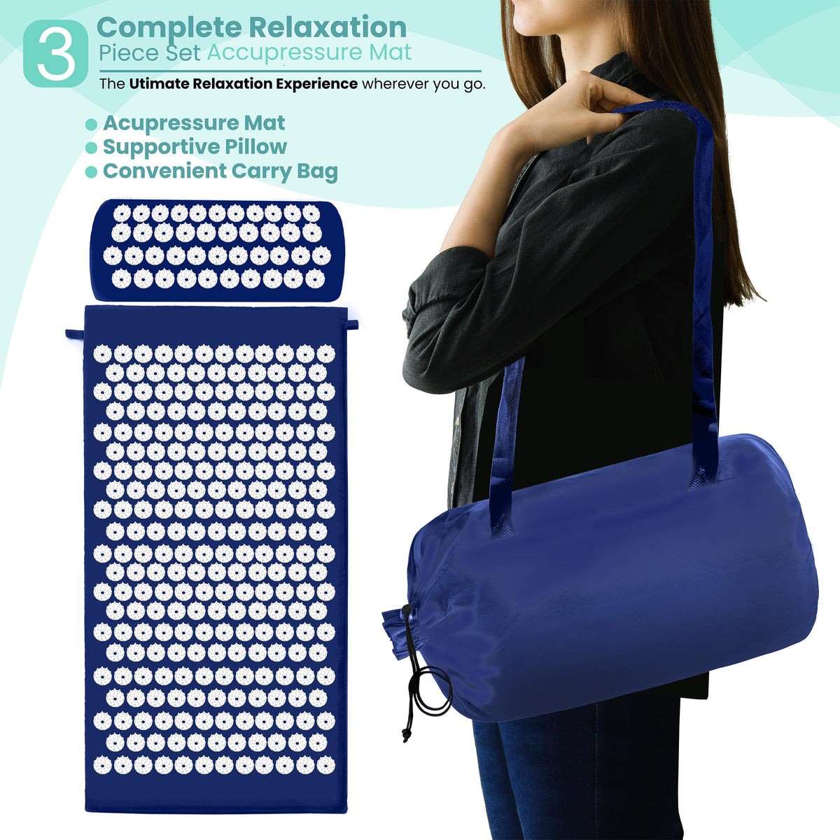 Sivan Acupressure Mat & Pillow Set for Back & Neck (Blue/White / Large)