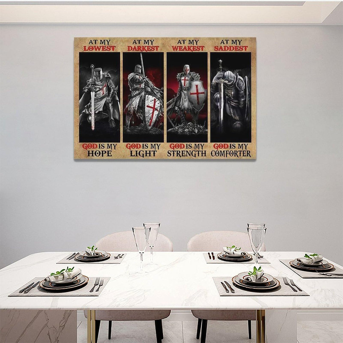 Armor of God Wall Art Warrior Knight Pictures Wall Decor Christian Warrior Canvas Prints Inspirational Quotes Painting Modern Artwork Home Decoration for Bedroom Living Room Office 24"x16" (Warrior / 24"L x 16"W)