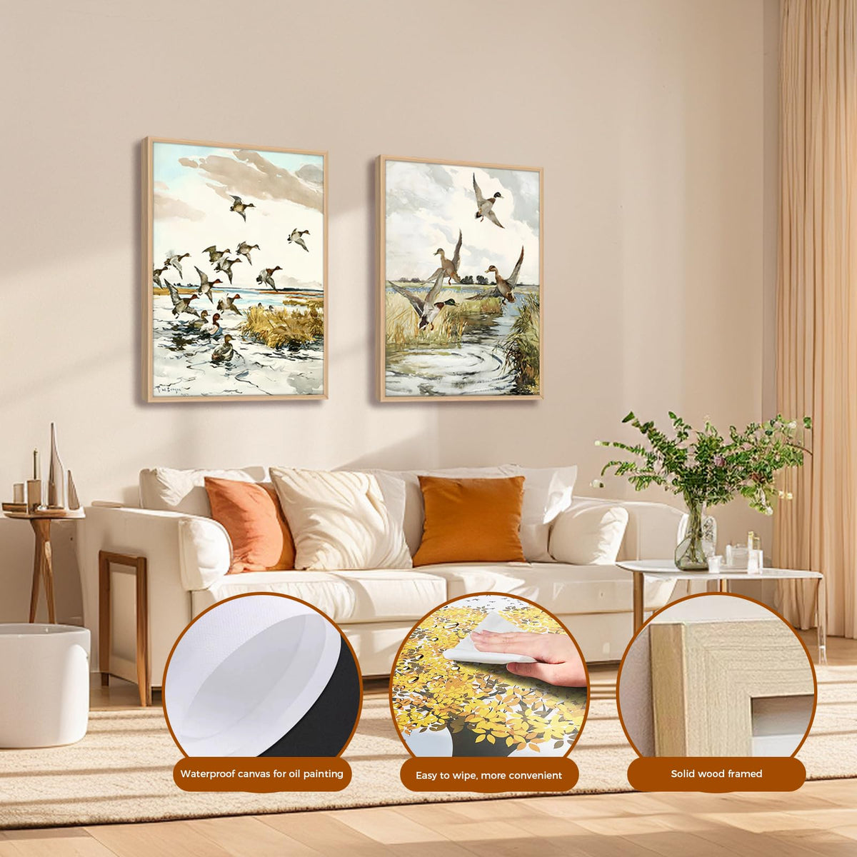 2Pcs Vintage Duck Wall Art Rustic Mallards Marsh Landscape Canvas Prints (Vintage Duck 2Pcs / 16x24 Inches)