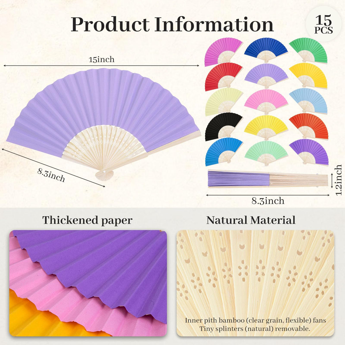15 PCS Paper Folding Hand Fans (Multicolored)