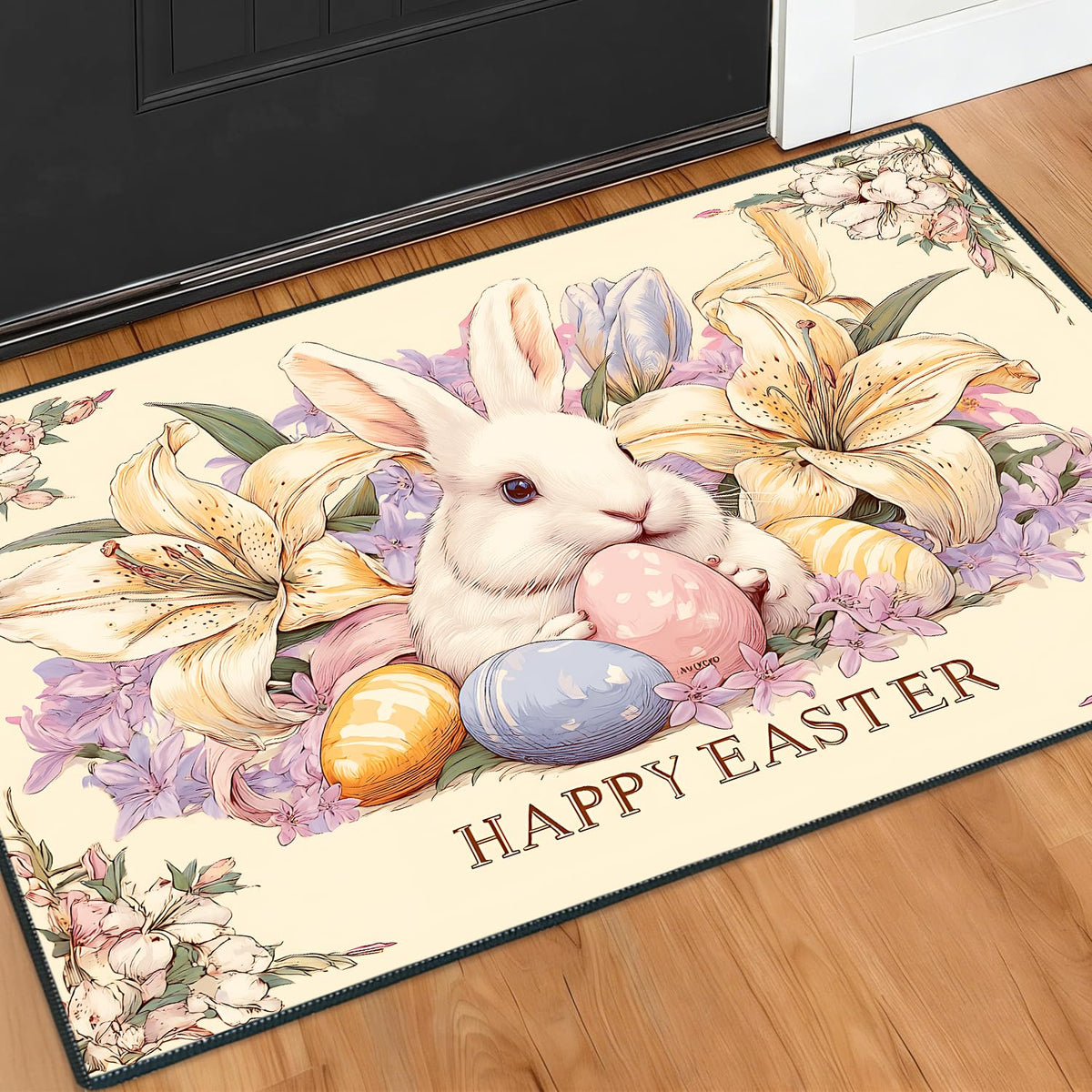 2x3FT Area Rug Vintage Bunny Lily Floral Indoor Entryway Rug (#15 / 2' x 3' (Rectangular))