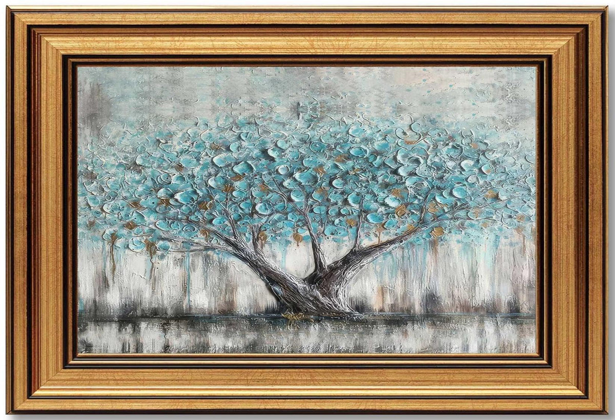 Vintage Gold Framed Tree of Life Canvas Wall Art (teal tree of life / 16"L x 12"W)