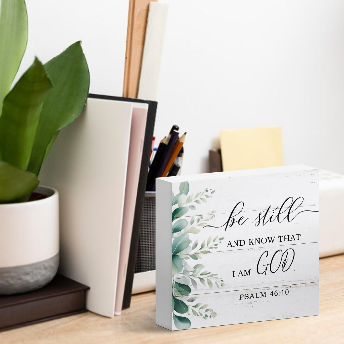 Be Still and Know that I am God Christian Desk Decor Office Wood Sign (Yelow)