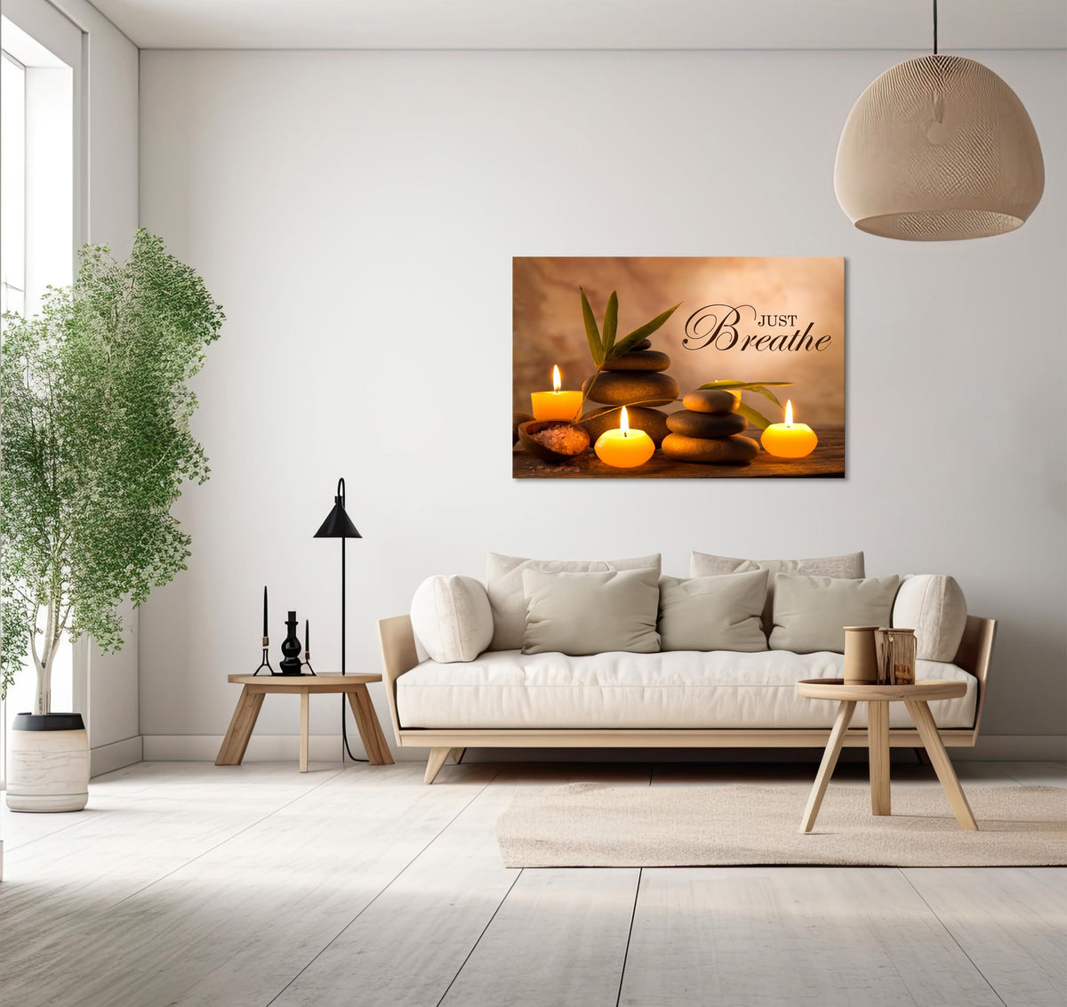 Zen Wall Decor Just Breathe Motivational Bathroom Wall Art Yoga Room Poster for Women Spa Picture Painting Spiritual Artwork Framed for Living Room Ready to Hang (28"L x 44"W / Zen 03)