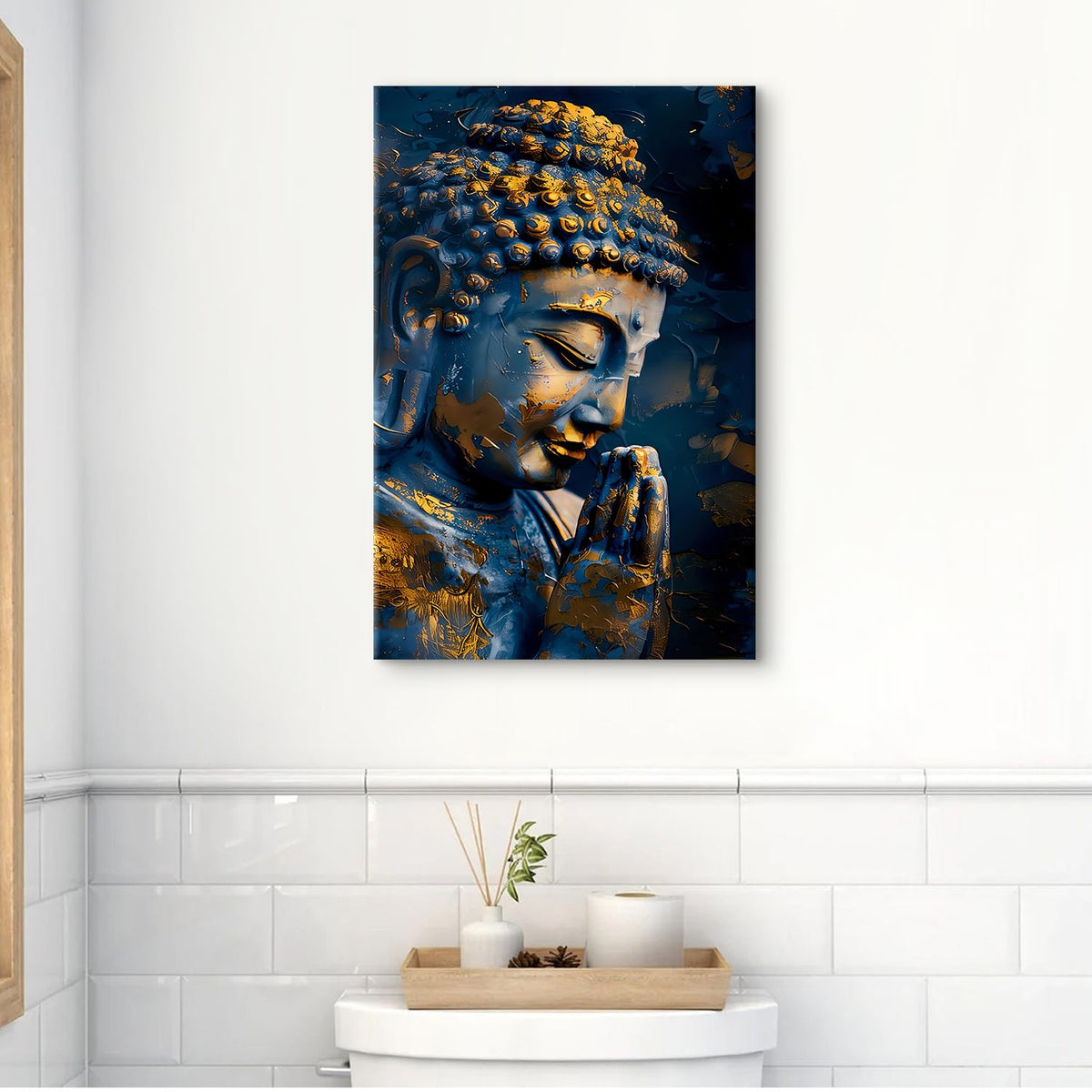 Buddha Wall Art Zen Wall Decor Buddhism Canvas Painting Prints Abstract Buddhist Statue Poster Framed Religious Meditation Artwork for Spa Yoga Living Room Bedroom Bathroom Home Decorations 16x24 (24"L x 16"W / Buddha)
