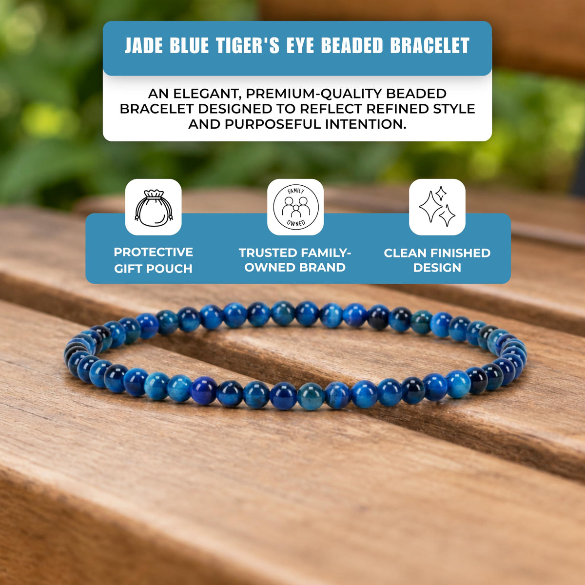 Jade Blue Tiger's Eye 4mm Beaded Bracelet (Jade Blue Tiger's Eye / Small)