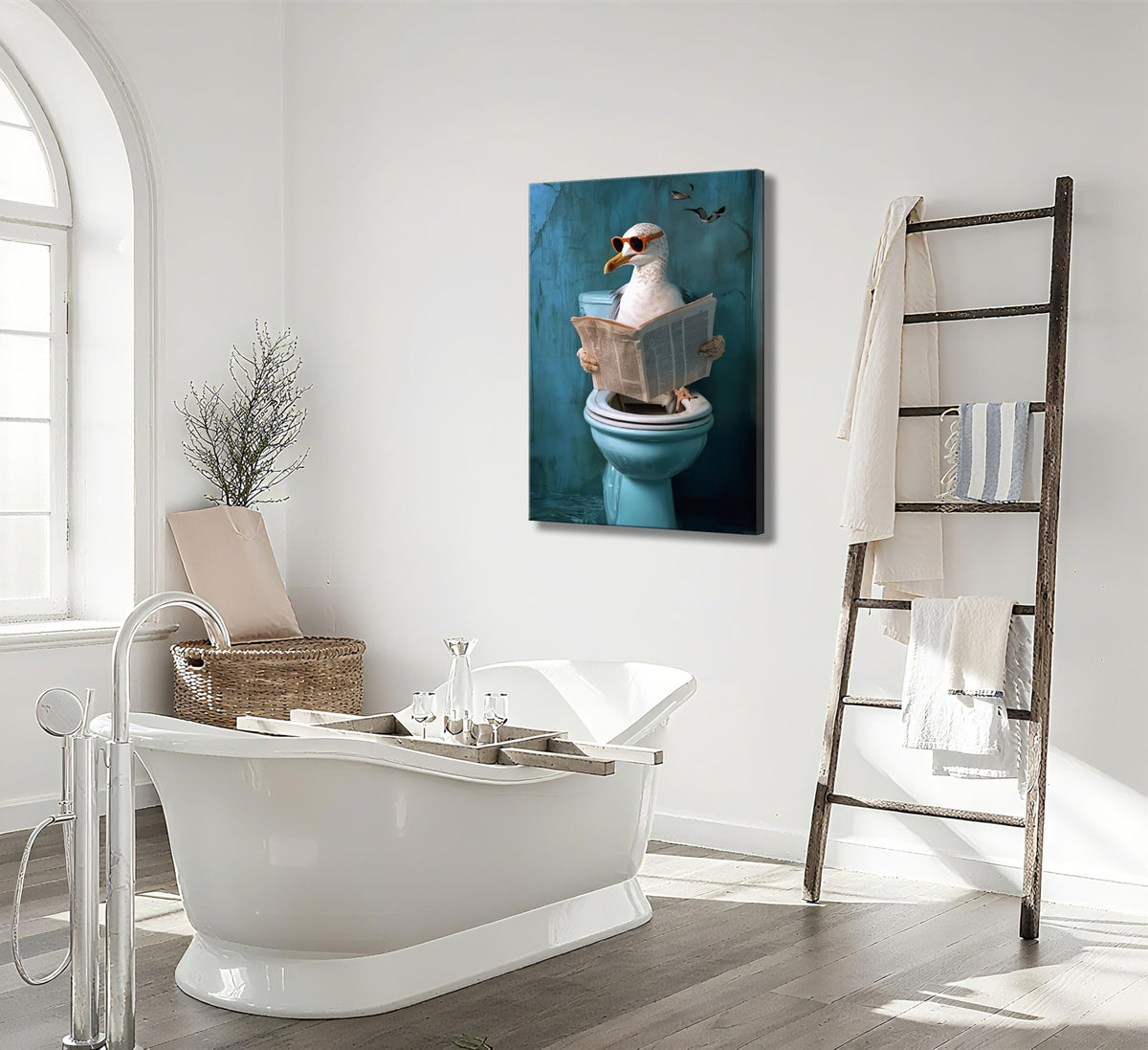 Seagull Toilet Canvas Wall Art (Seagull Bathroom / 16"L x 12"W)