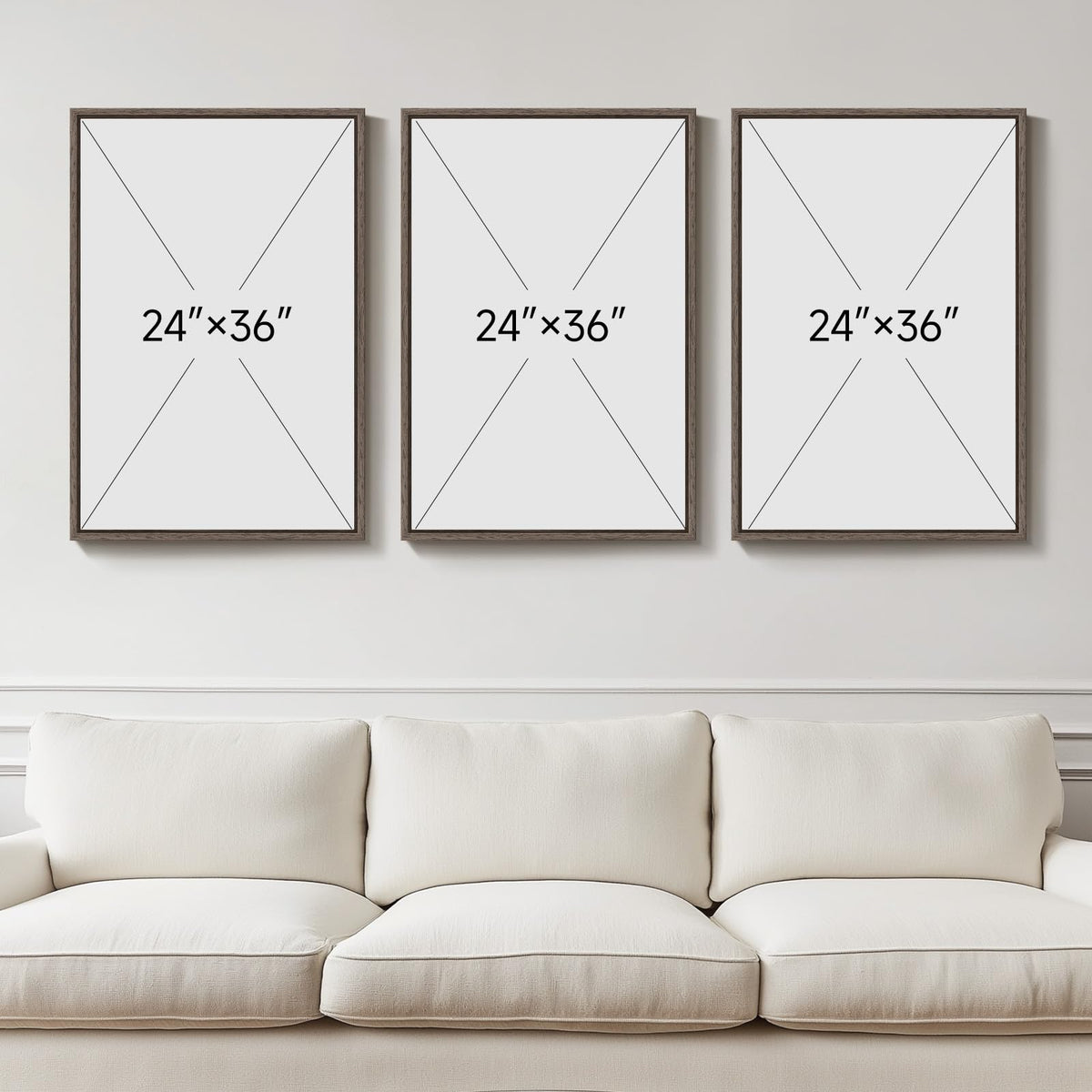 3 Piece Large Framed Mountain Landscape Wall Art for Living Room (Gray / 24" W x 36" H x 3Pcs)