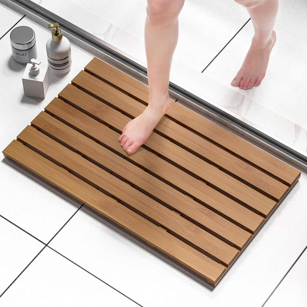 Wooden Bamboo Bath Shower Mat (Walnut / 31.3" x 18.1" (Rectangular))