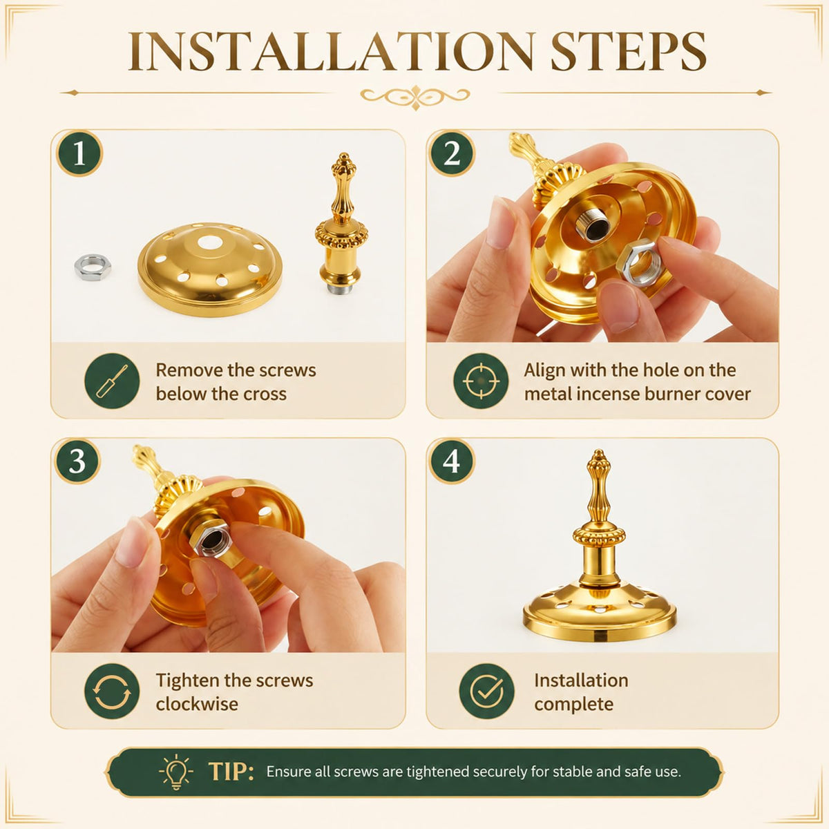 2 Sets Incense Burner with Tong (Gold / Elegant)