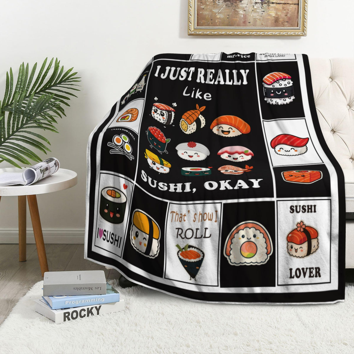 Sushi Fleece Throw Blanket Cute Food Gift Room Decor 40"x50" (Sushi / 40"X50")