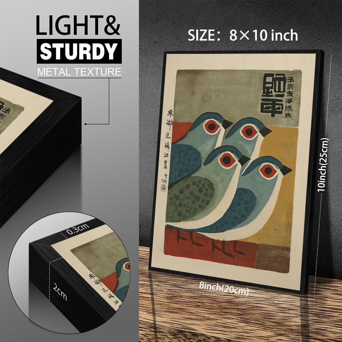 Japanese Mid Century Blue Bird Black Framed Posters Prints Vintage Animal Wall Art 8x10 inch Minimalist Bird Painting Rustic Artwork for Asian Lndie Room Bedroom Living Room Decor Ready to hang (Black Framed / Japanese Picture / 10"L x 8"W)