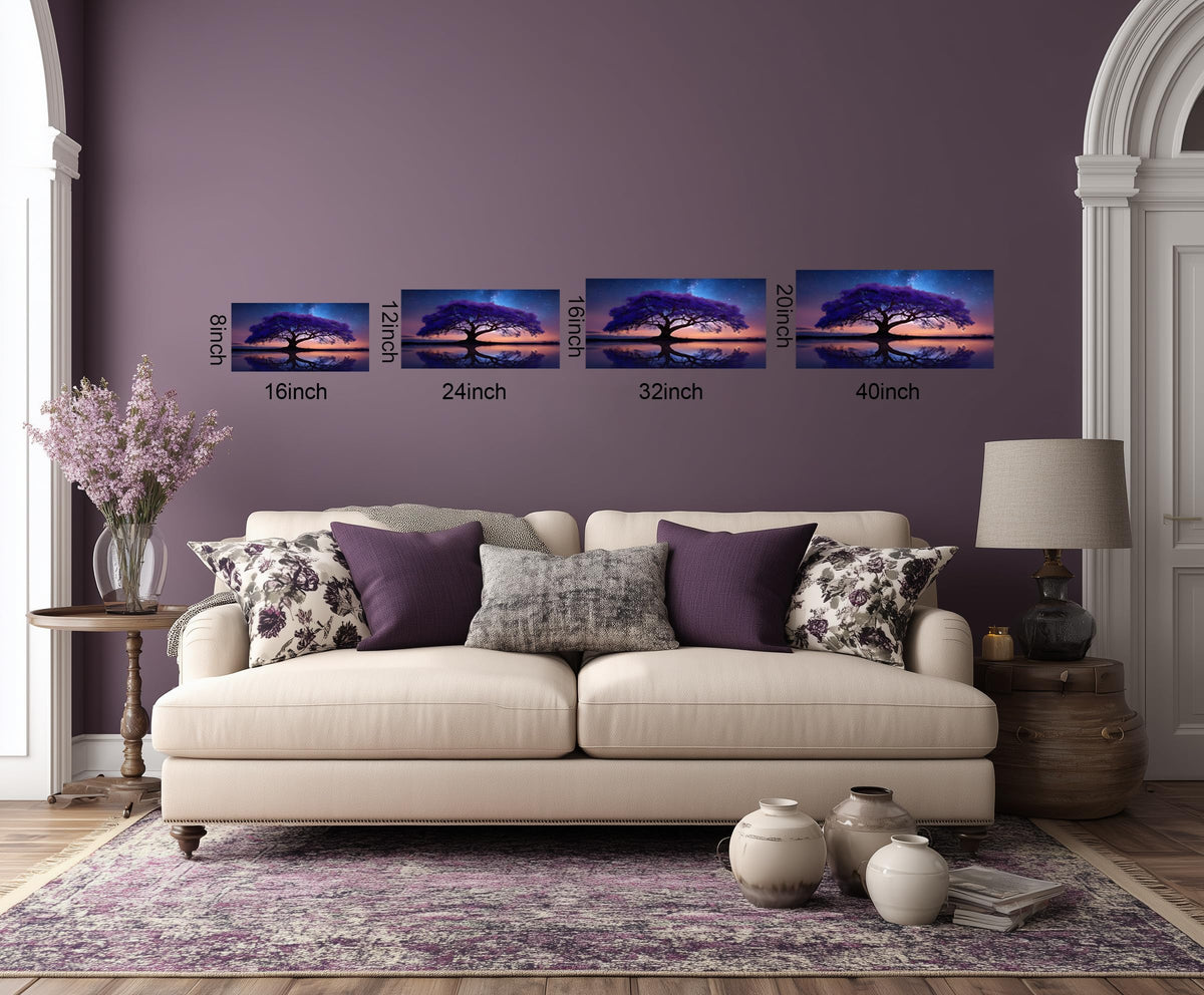 1 Panel Purple Wall Art Purple Pictures Wall Decor Abstract Nature Tree Landscape Picture Starry Night Forest Scenery Canvas Paintings Bedroom Office Home Decor Ready to Hang 12x24 Inches (24"L x 12"W / Purple Tree)