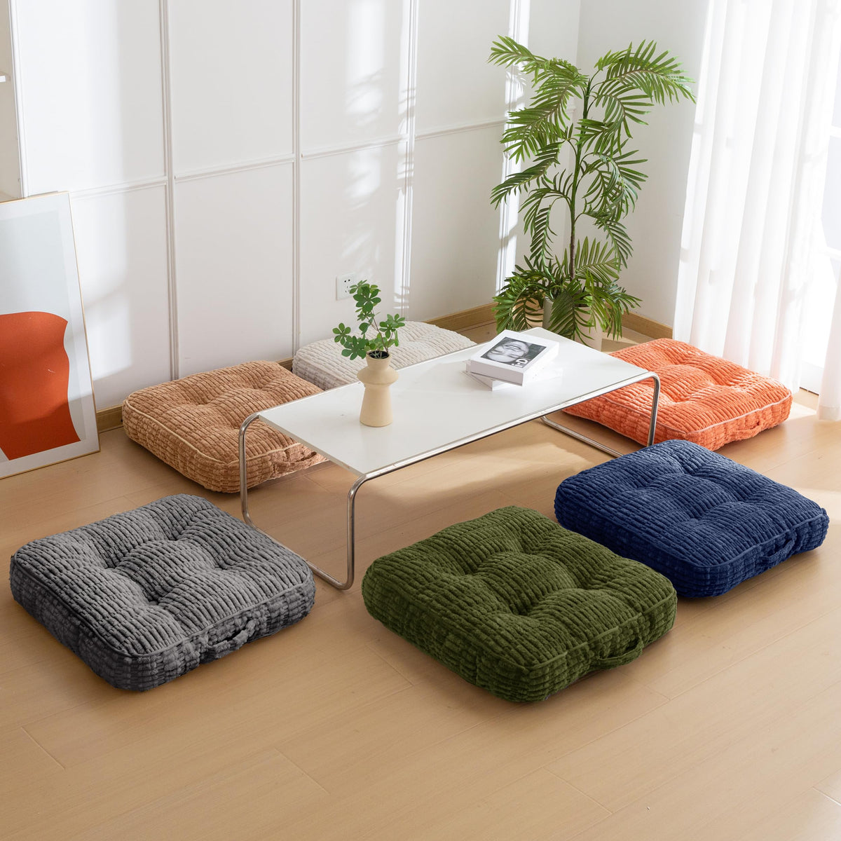Floor Pillow Cushion for Adults (Square Navy / 4" Thick(Pack of 1))