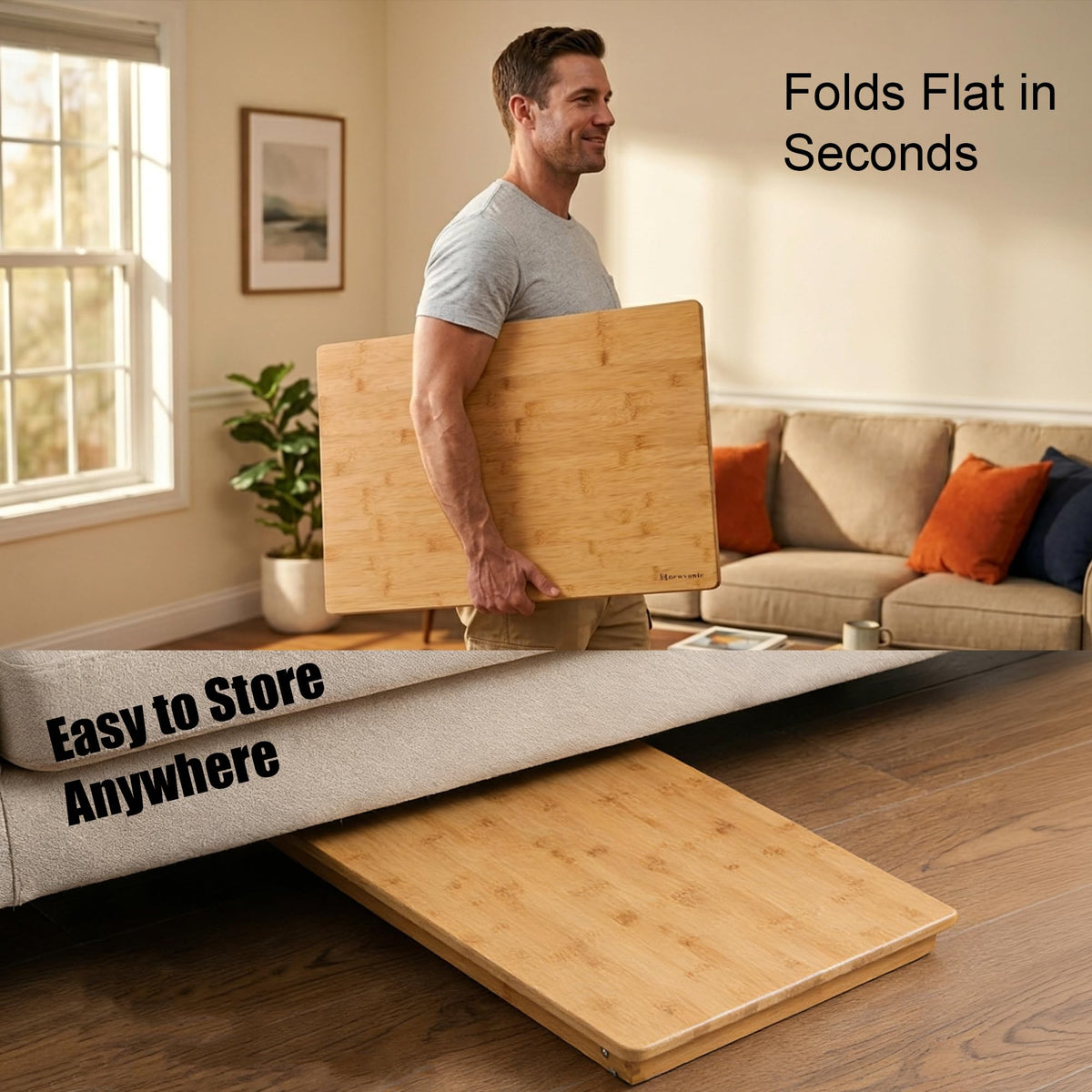 Large Floor Desk Foldable Table for Adults (Bamboo / 25.6 inch)