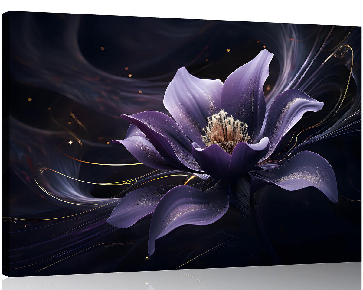1 Pcs Wall Art Purple Canvas Wall Art Purple Wall Decor Purple Flower with Black Swirls Print on Canvas Purple Wall Art for Bedroom Home Decor Living Room Stretched and Framed 12x18 inch (18"L x 12"W / Purple Flower 5)