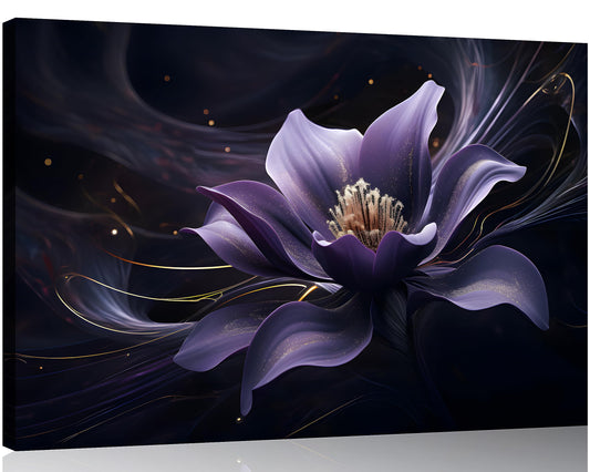 1 Pcs Wall Art Purple Canvas Wall Art Purple Wall Decor Purple Flower with Black Swirls Print on Canvas Purple Wall Art for Bedroom Home Decor Living Room Stretched and Framed 12x18 inch (18"L x 12"W / Purple Flower 5)