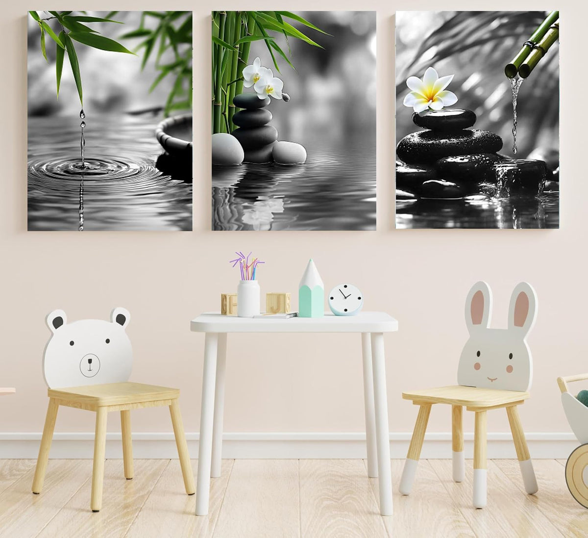 Bathroom Zen wall art Black and White Green Decor Gray Canvas Pictures Zen Poster Prints Buddha Artwork for Spa Bedroom Wall Art Kitchen Office Home Living Room Decor Framed (BAgrayZ3 / 12"x16"inches x 3 pcs)