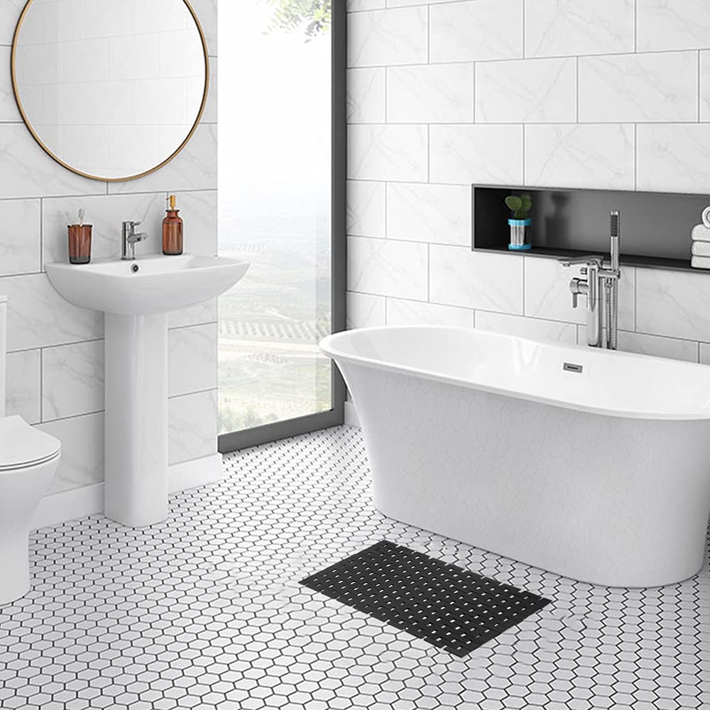 Rayon derived from Bamboo Bath Mat Bathroom Rugs Floor Wood Shower Bathtub Waterproof Non Slip Accessories 16x24 Inch Easy to Clean (Black / 16x24 Inch-1 pc)