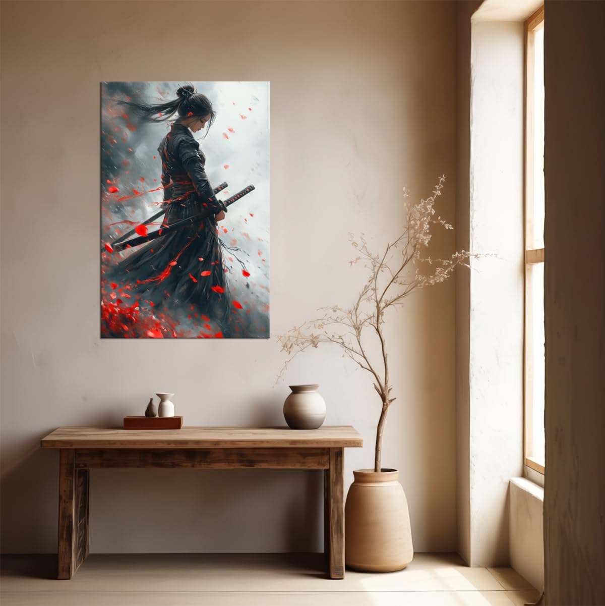 Windblown Female Samurai Ninja Canvas Wall Art (18"L x 24"W / Samurai3)