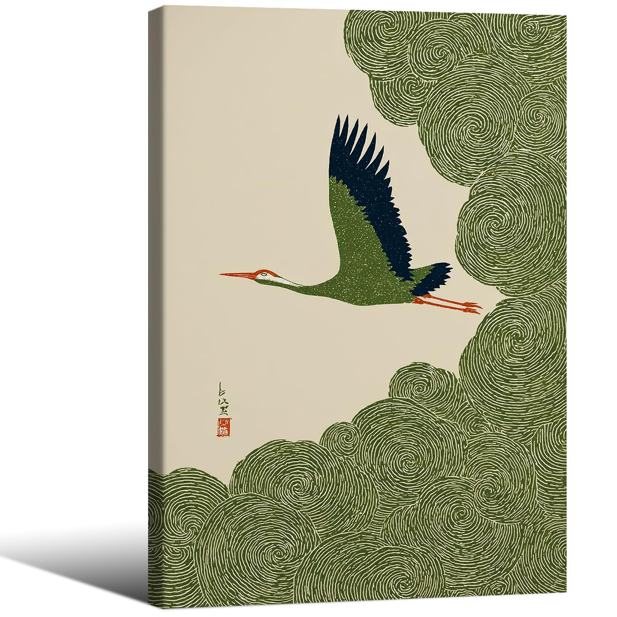 Japanese Flying Framed Wall Art Nature Bird Pictures Aesthetics Posters 12x18 inch Minimalist Animal Prints Nordic Nature Zen Calm for Asian Syle Living Room Bedroom Office Decor Ready to hang (Wrapped Canvas / Japanese Print / 18"L x 12"W)