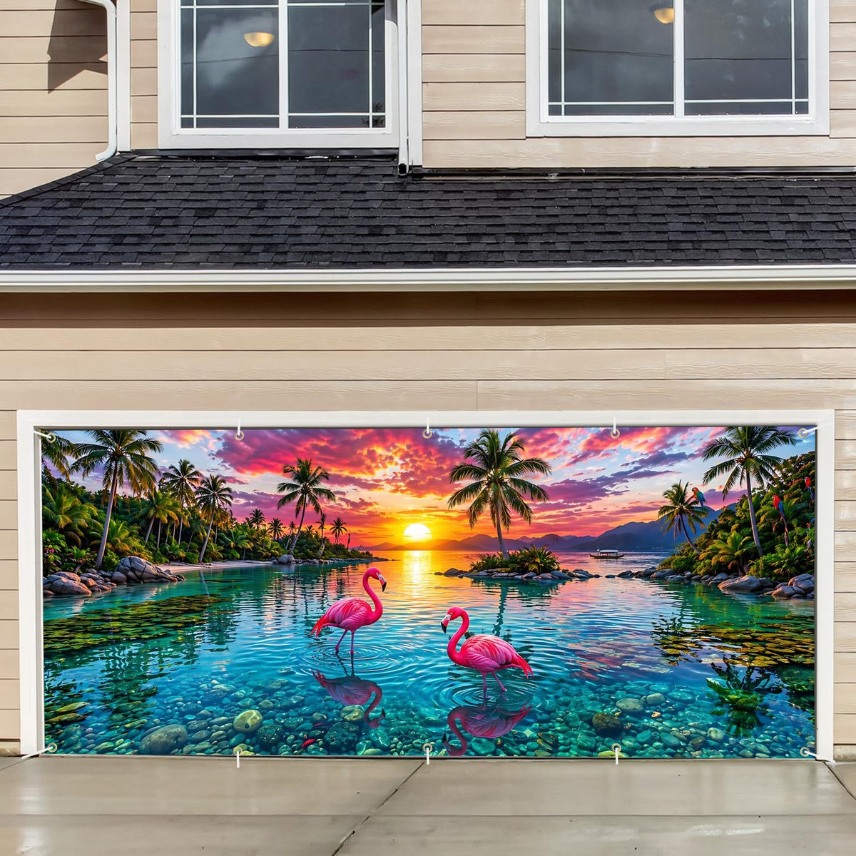 Tropical Sunset Garage Door Banner Cover (206 / 7 x 16 ft)