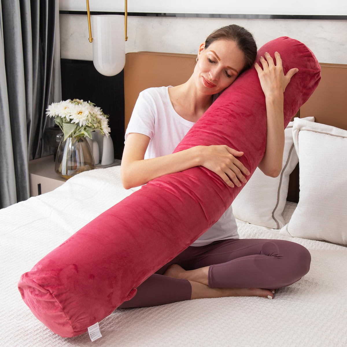 Bolster Pillow for Bed (Red / 47 inch)