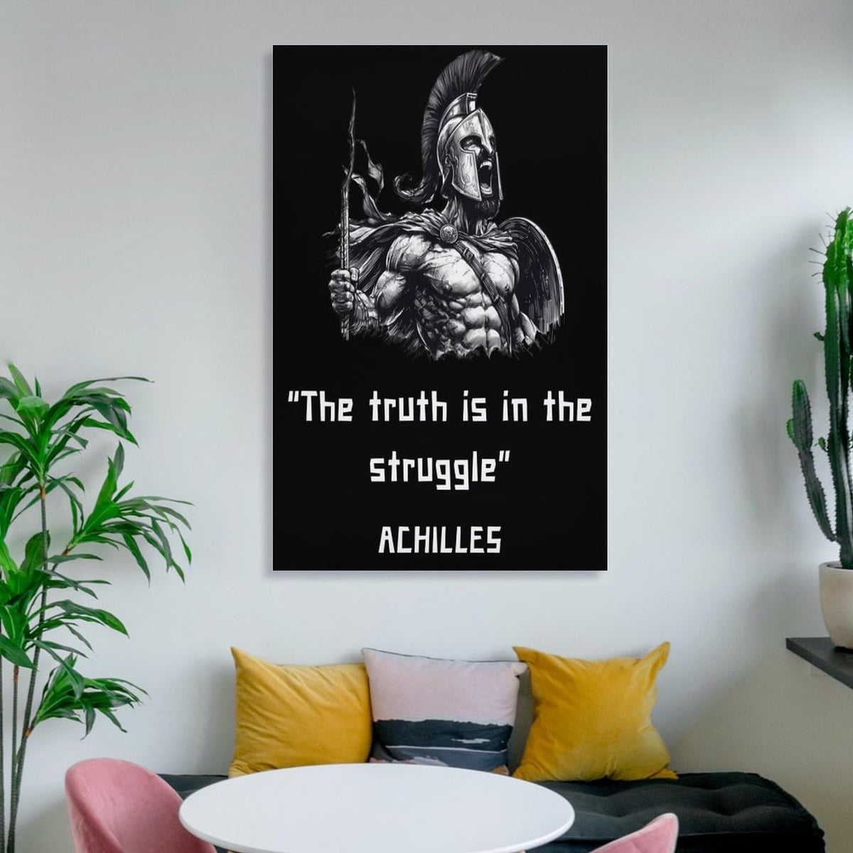 Achilles Truth In Struggle Spartan Warrior Canvas Printing Wall Art Prints Wall Decor Posters Black White Greek Mythology Motivational Gym Office Bedroom Living Room Decor 12x18inch (style-42 / 12x18inch(30x45cm) Unframe)