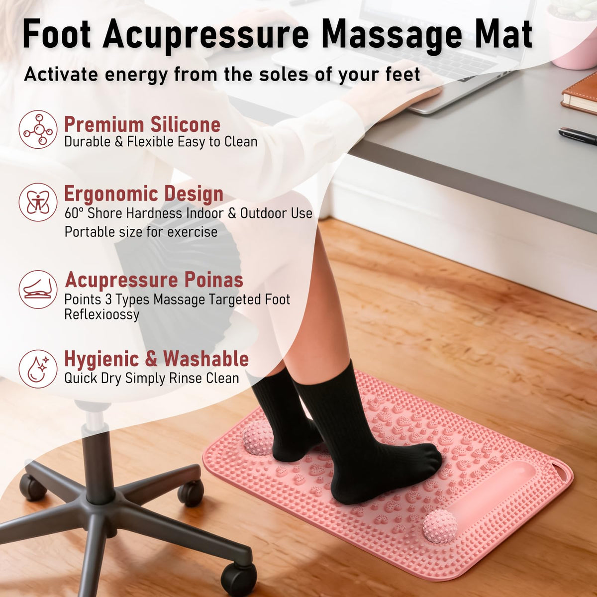 Foot Massage Mat & Foot Massage Balls (22.5x14.2" Pink)